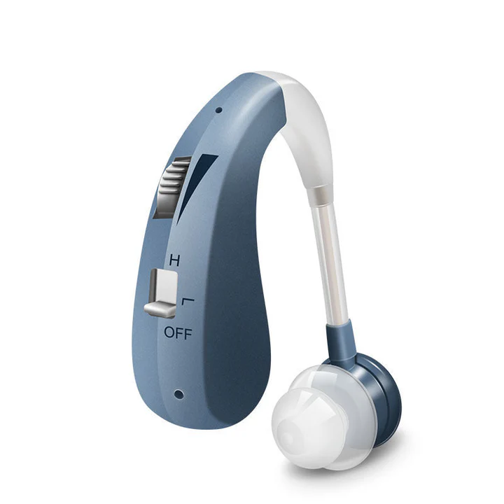 NOUVEAU RICHE Wiederaufladbarer Bluetooth Hörverstärker – Klangverstärker & kabellose Ohrhörer für Anrufe und Musik, Blau oder Gold Blau