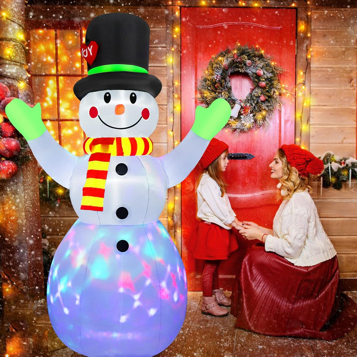 NOUVEAU RICHE Aufblasbarer Leucht-Schneemann (213 cm) – Beleuchtete Aufblasbare Weihnachtsdeko für Garten Aussen, LED – Lotte