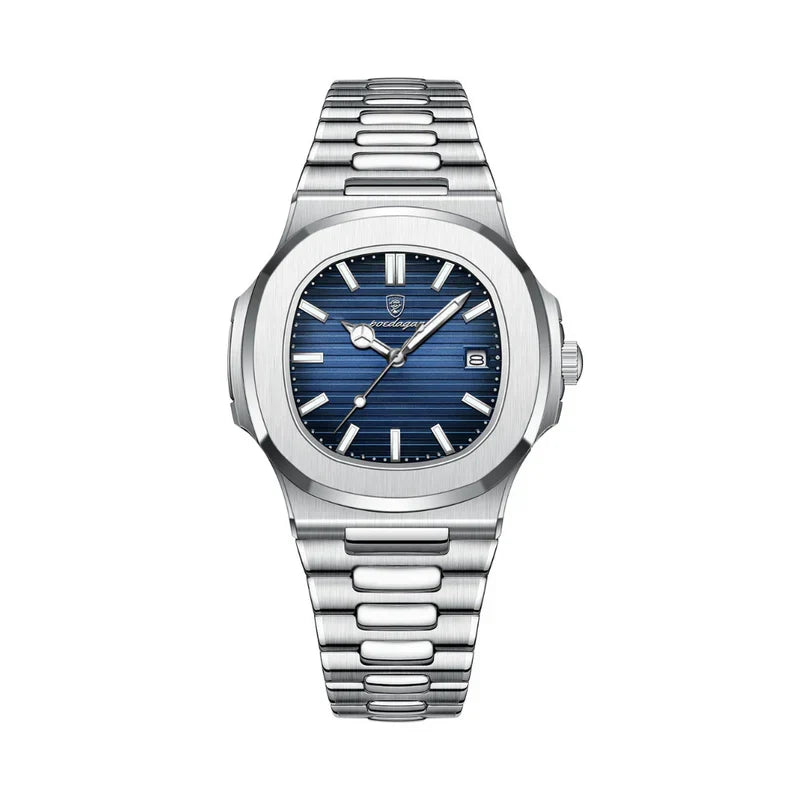 NOUVEAU RICHE Klassische Herrenuhr – Analoge Quarzuhr mit Edelstahl-Gliederarmband & Datumsanzeige, 4 Farben – Admire Blau