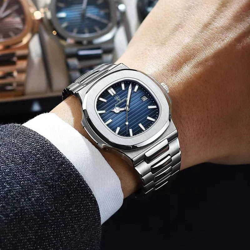 NOUVEAU RICHE Klassische Herrenuhr – Analoge Quarzuhr mit Edelstahl-Gliederarmband & Datumsanzeige, 4 Farben – Admire