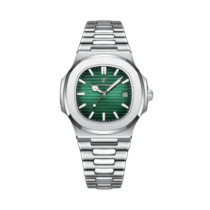 NOUVEAU RICHE Klassische Herrenuhr – Analoge Quarzuhr mit Edelstahl-Gliederarmband & Datumsanzeige, 4 Farben – Admire Grün