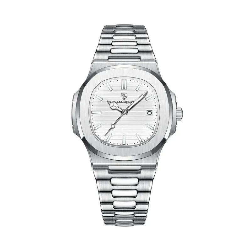 NOUVEAU RICHE Klassische Herrenuhr – Analoge Quarzuhr mit Edelstahl-Gliederarmband & Datumsanzeige, 4 Farben – Admire Weiss