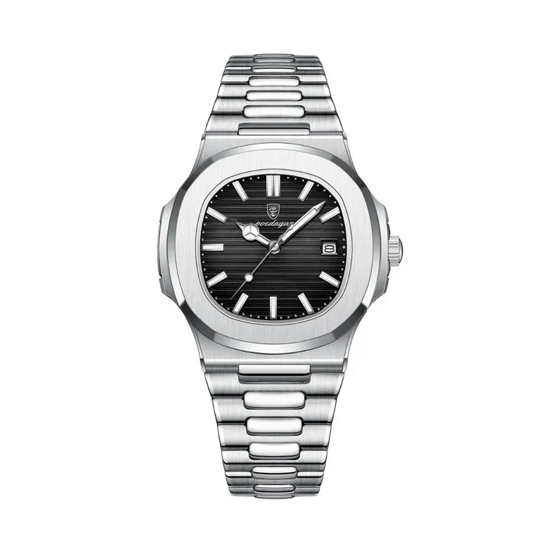 NOUVEAU RICHE Klassische Herrenuhr – Analoge Quarzuhr mit Edelstahl-Gliederarmband & Datumsanzeige, 4 Farben – Admire Schwarz