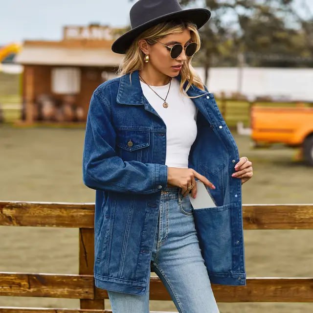 NOUVEAU RICHE Damen Vintage Jeansjacke Unter Ihrem Mantel Knopfverschluss Dunkelblau OHNE KAPUZE