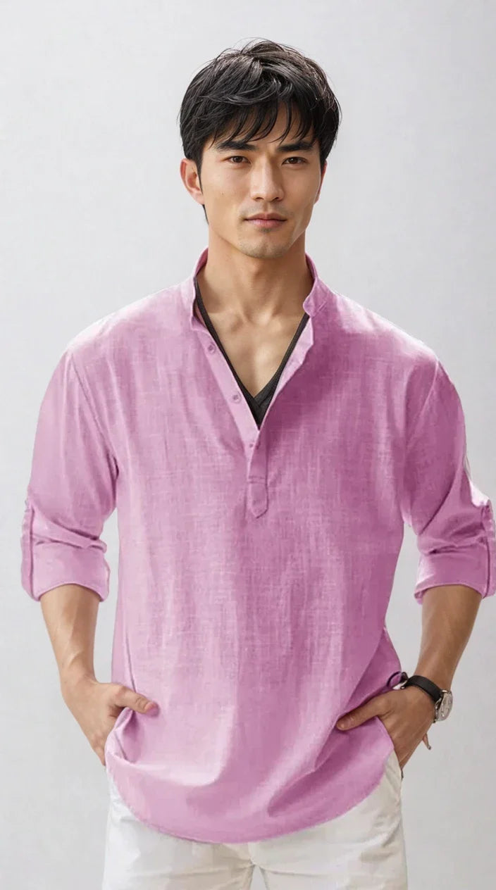 NOUVEAU RICHE Leinenhemd Für Herren Sommerlich Modern Leicht Luftig Hellrosa