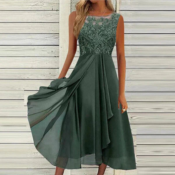 NOUVEAU RICHE Chiffon-Midikleid Damen Luftig Leicht Elegant Alltag Grün
