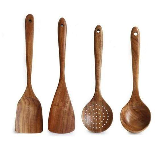 NOUVEAU RICHE Natürliches Küchenset aus Holz – Rustikale Küchenhelfer aus Holz, Set mit 4 oder 7 Teilen – RustiCook Set mit 4 Teilen