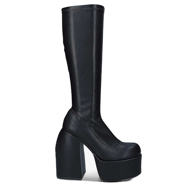 NOUVEAU RICHE Damen Kniestiefel Mit Hohem Absatz Lederstiefel Mode Schwarz