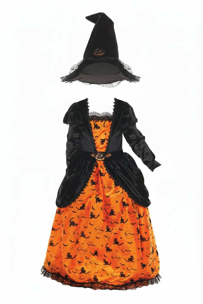 Luna | Halloweenkostume til børn med græskar-heksekjole og hat