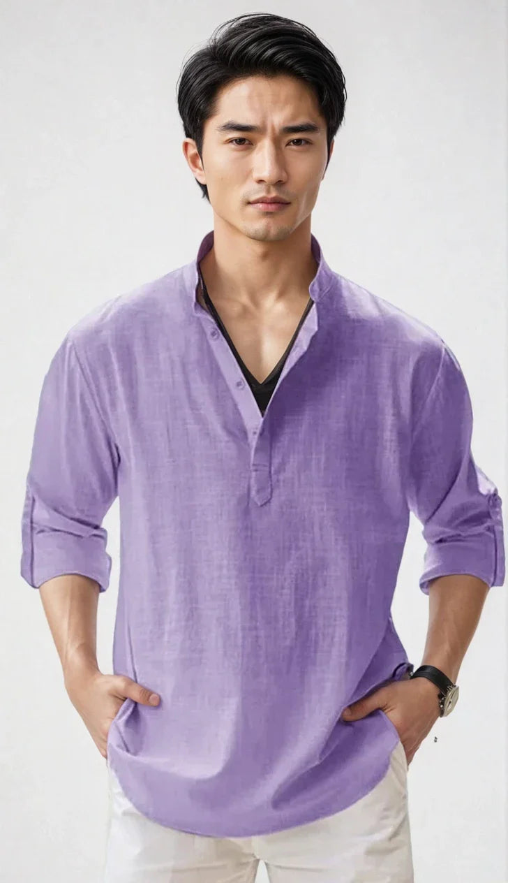 NOUVEAU RICHE Leinenhemd Für Herren Sommerlich Modern Leicht Luftig Lila