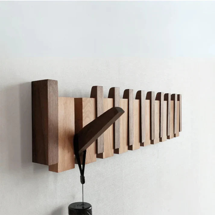 NOUVEAU RICHE HarmonyCoat Holz-Klavier-Garderobenleiste – Wandgarderobe im Klaviertasten-Design, Massivholz, 4, 6 oder 8 Haken Walnuss- und Buchenholz