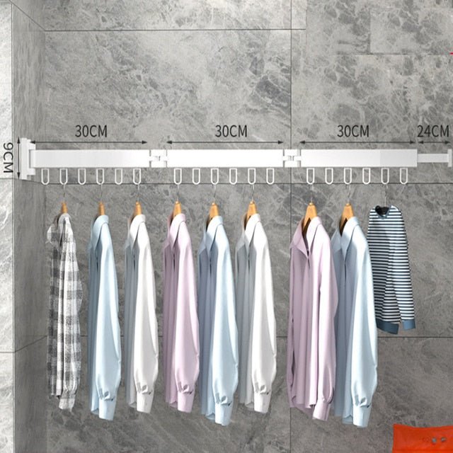 NOUVEAU RICHE Ausziehbarer Wäschetrockner – Klappbare Wand-Wäscheleine für Balkon & Badezimmer, 1 bis 3 Stangen, Schwarz oder Weiss Weiss 3 Stangen