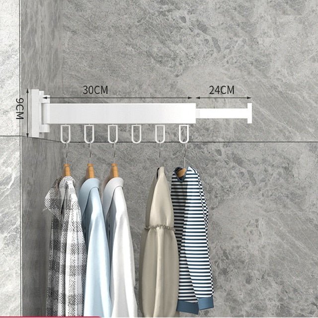 NOUVEAU RICHE Ausziehbarer Wäschetrockner – Klappbare Wand-Wäscheleine für Balkon & Badezimmer, 1 bis 3 Stangen, Schwarz oder Weiss Weiss 1 Stange