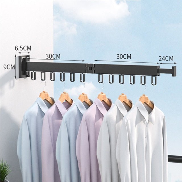 NOUVEAU RICHE Ausziehbarer Wäschetrockner – Klappbare Wand-Wäscheleine für Balkon & Badezimmer, 1 bis 3 Stangen, Schwarz oder Weiss Schwarz 2 Stangen
