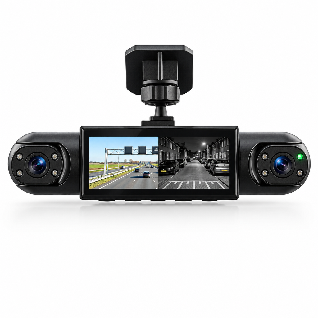 NOUVEAU RICHE 360°-Dashcam mit 4 Kameras – Autokamera Vorne, Hinten & Seitlich mit GPS-Zeitstempel, Nachtsicht & Rückfahrkamera