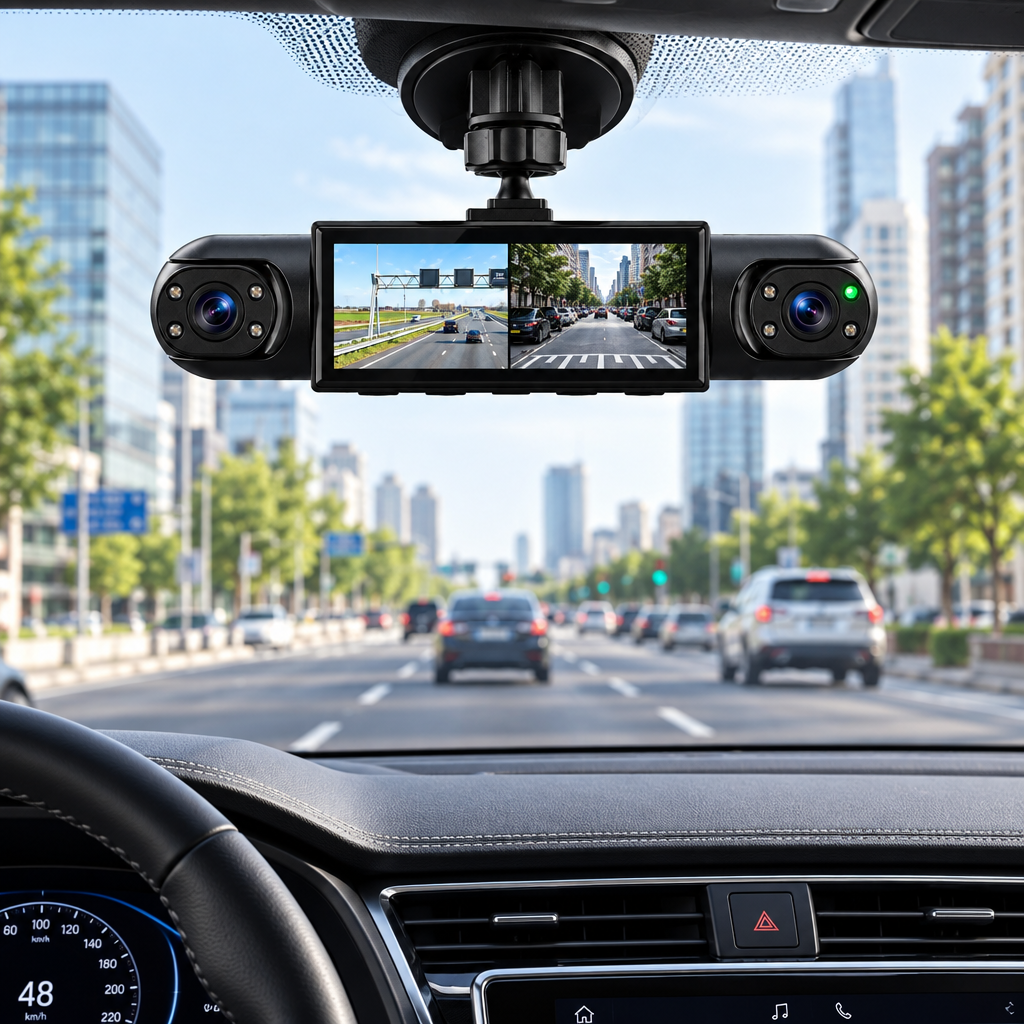 NOUVEAU RICHE 360°-Dashcam mit 4 Kameras – Autokamera Vorne, Hinten & Seitlich mit GPS-Zeitstempel, Nachtsicht & Rückfahrkamera
