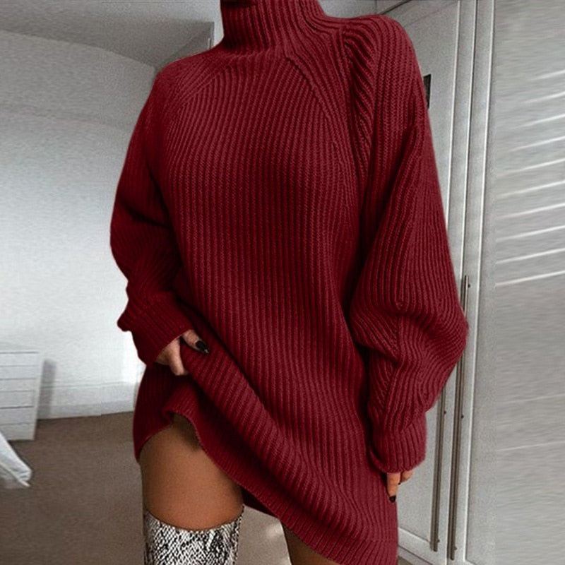 NOUVEAU RICHE Sephira | Damen Langer Winterpullover - Warmer Strickpullover & Longpullover für den Winter Weinrot