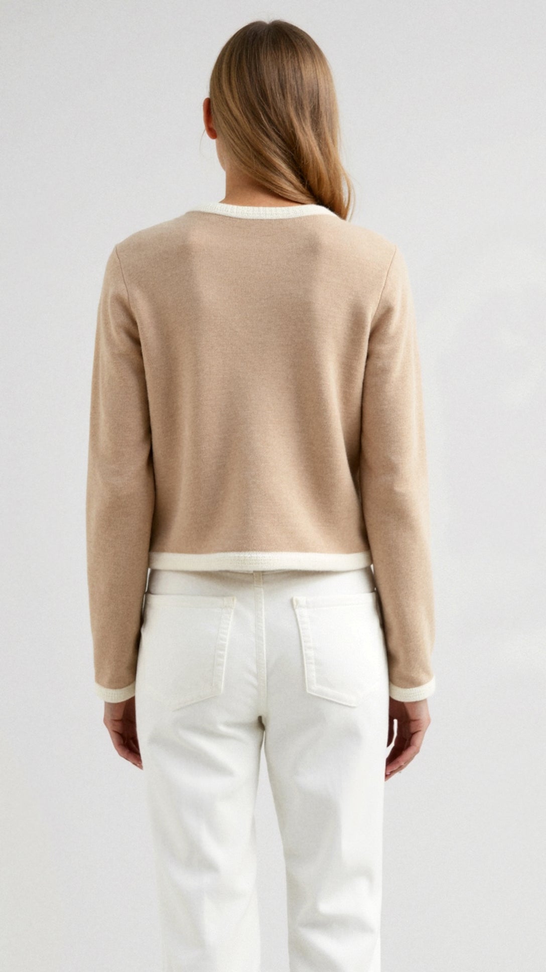 NOUVEAU RICHE Strickjacke Kontrastbesatz Mit Aufgesetzte Taschen Kurz - Winterjacke - Wintermäntel Damen