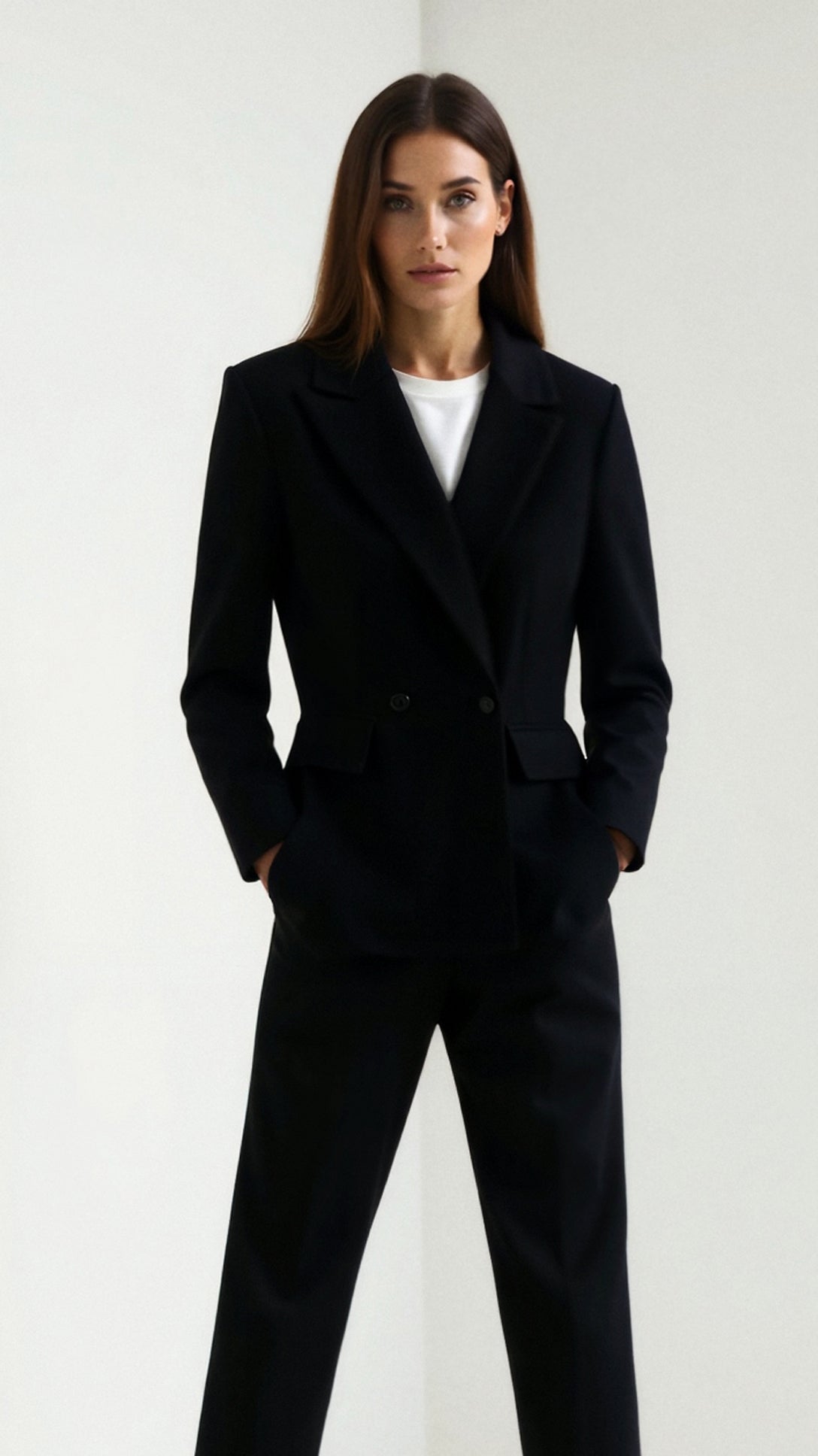 NOUVEAU RICHE Blazer Langgeschnittener Tailliert Grau Schwarz Klarer Stil - Winterjacke - Wintermäntel Damen Schwarz