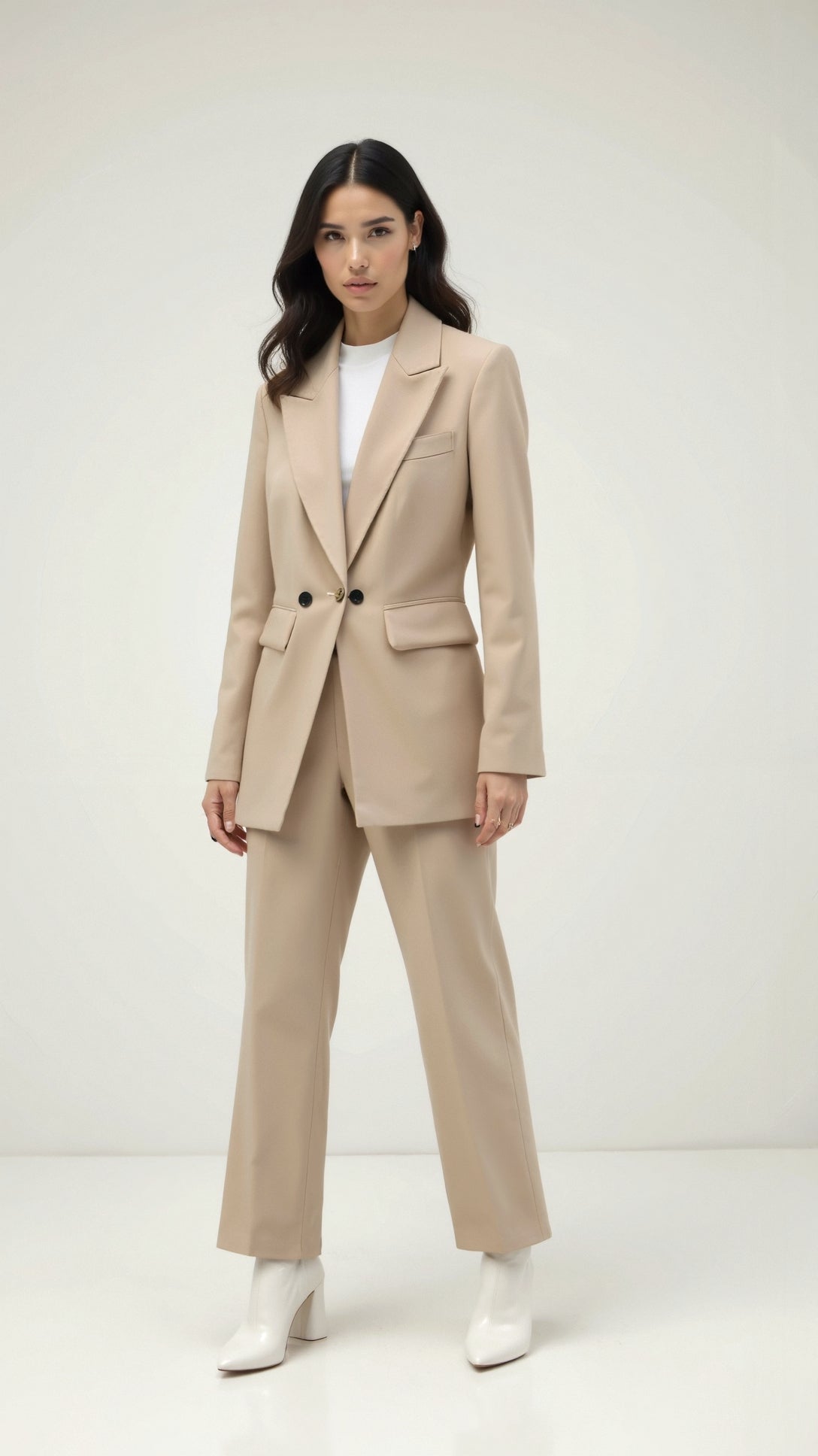 NOUVEAU RICHE Blazer Langgeschnittener Tailliert Grau Schwarz Klarer Stil - Winterjacke - Wintermäntel Damen Khaki
