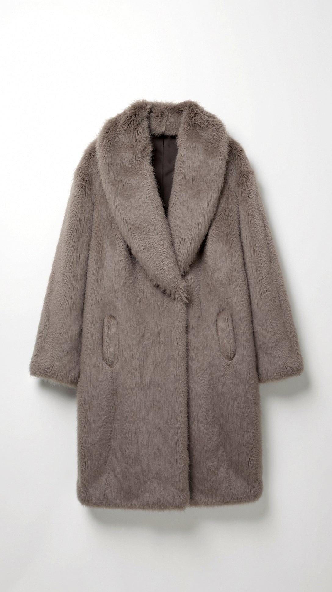 NOUVEAU RICHE Lange Kunstpelzjacke Schwarz Offene Front Seidiger Griff - Winterjacke - Wintermäntel Damen