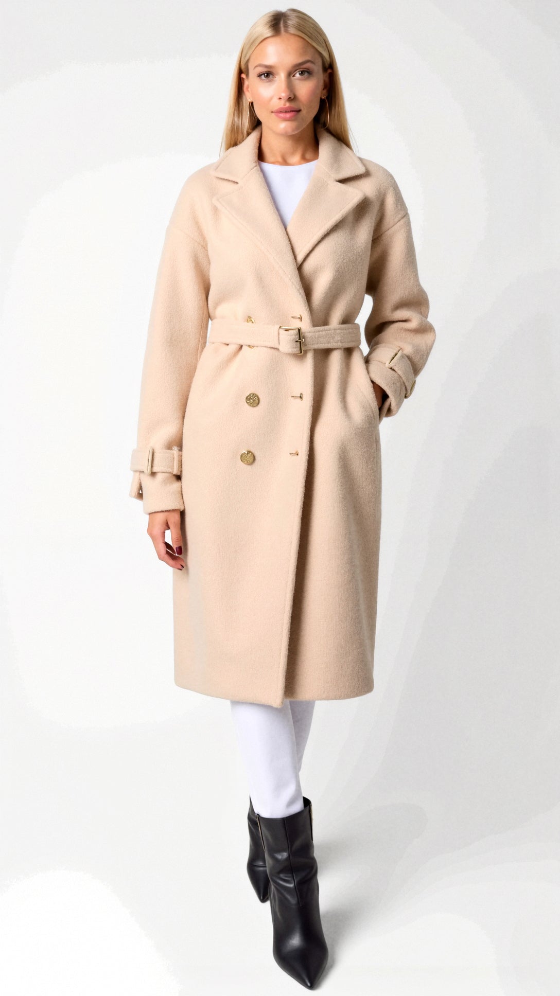 NOUVEAU RICHE Fleecejacke Microfleece Dunkelgrau Reißverschluss Taschen - Winterjacke - Wintermäntel Damen Beige