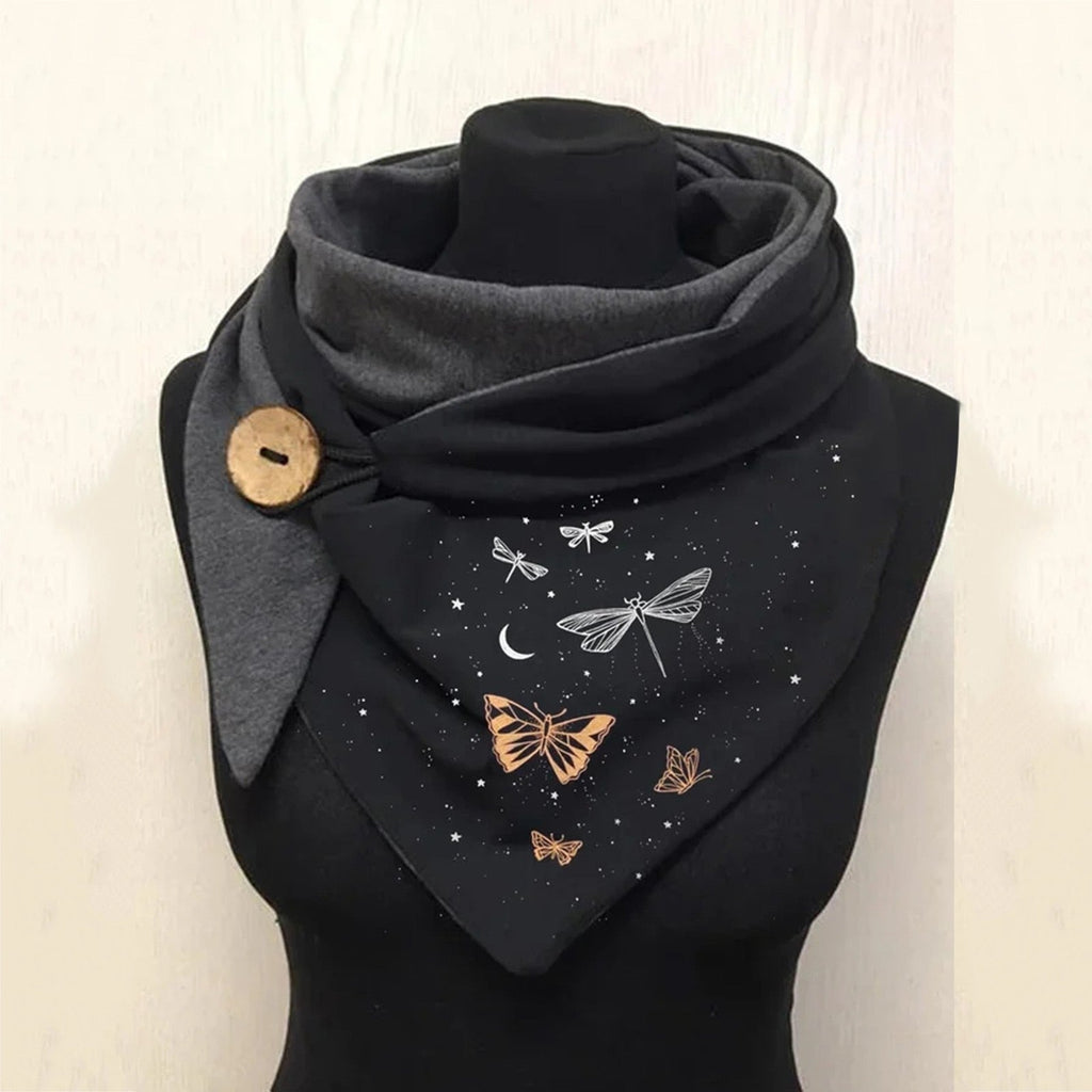 NOUVEAU RICHE Damen Wickelschal 155 x 75 cm – Schwarzer Schal mit Katzen-, Fuchs- & Federmotiv, warm & weich, 7 Motive – Bersh