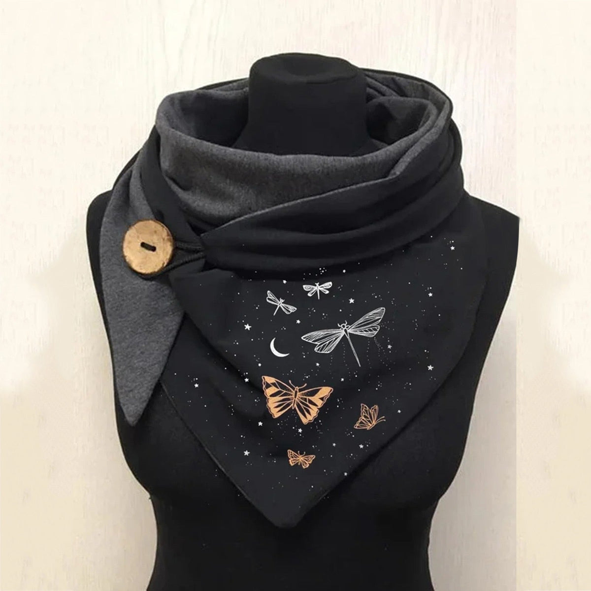 NOUVEAU RICHE Damen Wickelschal 155 x 75 cm – Schwarzer Schal mit Katzen-, Fuchs- & Federmotiv, warm & weich, 7 Motive – Bersh