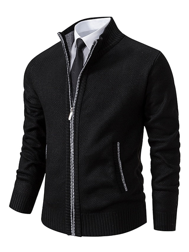 NOUVEAU RICHE Herren Zipper Strickpullover Reissverschluss Detail Italienisch Schwarz
