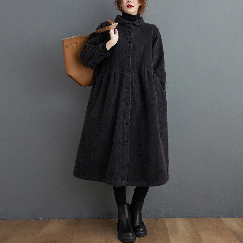 NOUVEAU RICHE Cordmantel Damen Franzoesischer Cord Vielseitig Wärme - Winterjacke - Wintermäntel Damen Schwarz