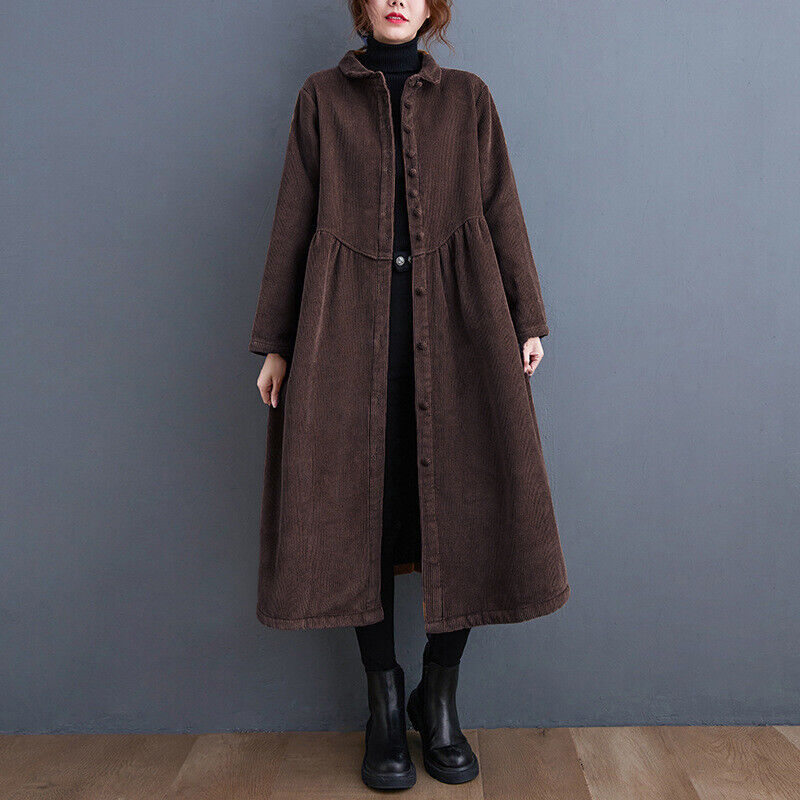 NOUVEAU RICHE Cordmantel Damen Franzoesischer Cord Vielseitig Wärme - Winterjacke - Wintermäntel Damen Kaffee