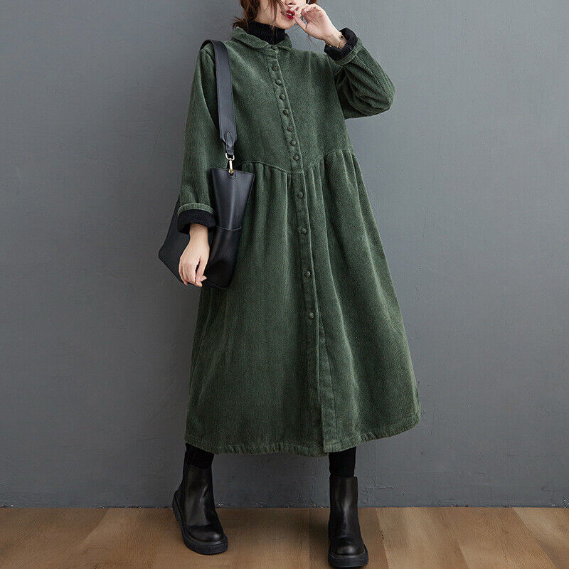 NOUVEAU RICHE Cordmantel Damen Franzoesischer Cord Vielseitig Wärme - Winterjacke - Wintermäntel Damen Grün