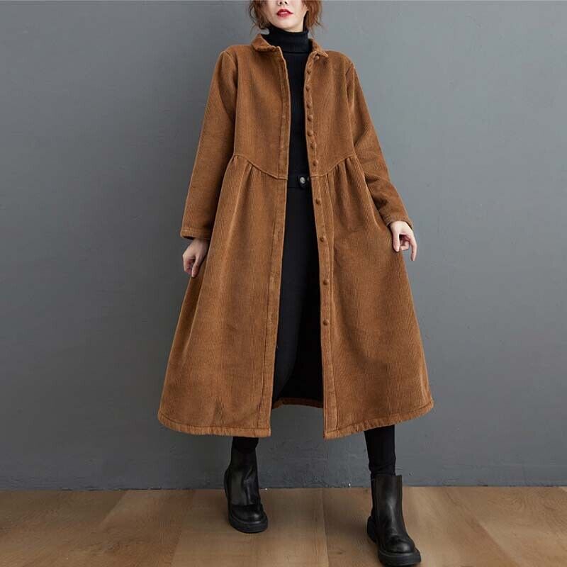 NOUVEAU RICHE Cordmantel Damen Franzoesischer Cord Vielseitig Wärme - Winterjacke - Wintermäntel Damen Karamell