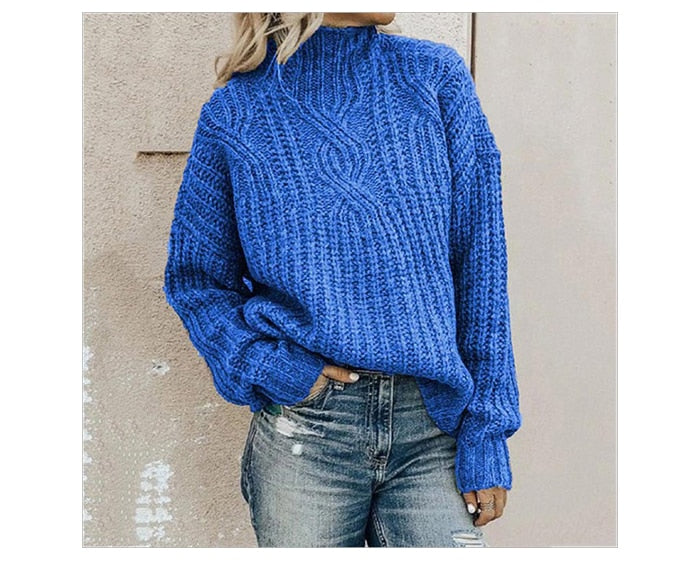 NOUVEAU RICHE Damen Stylischer Rollkragenpullover Mit Kabelmuster Für Damen - Pullover Blau