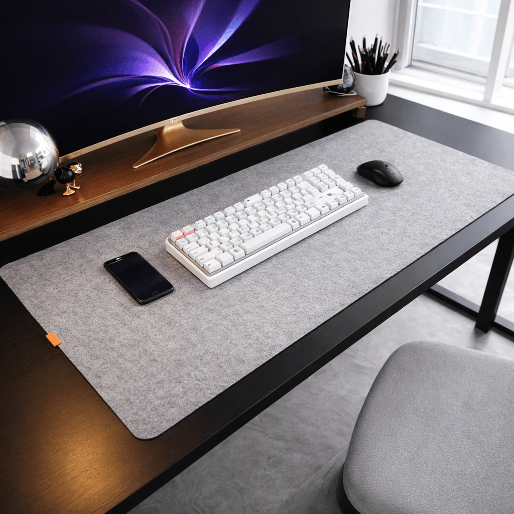 NOUVEAU RICHE Schreibtischunterlage aus Wollfilz – Grosse Filz Schreibunterlage mit rutschfester Rückseite für Tastatur & Maus, 4 Grössen bis 50 x 100 cm Hellgrau