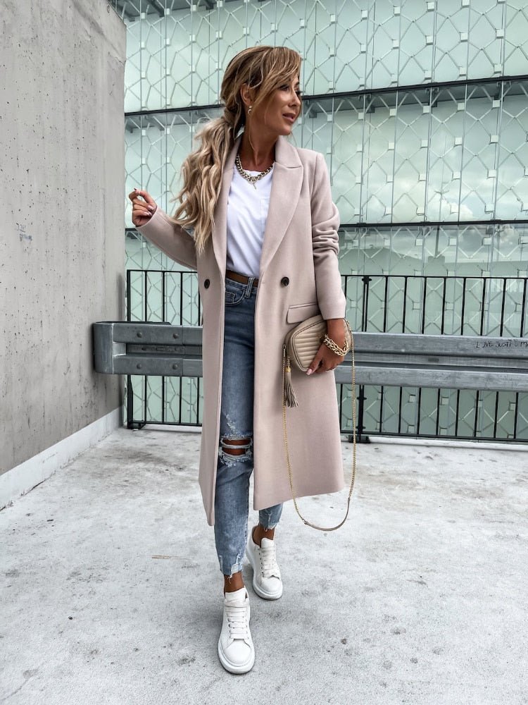 NOUVEAU RICHE Wintermantel Dunkelblau Gefüttert Wasserabweisend Größe M - Winterjacke - Wintermäntel Damen Beige