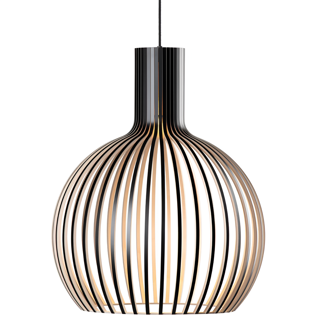 NOUVEAU RICHE Skandinavische Pendelleuchte aus Holz – Lamellen Hängelampe für den Esstisch, E27, Ø23 / Ø35 / Ø45 cm