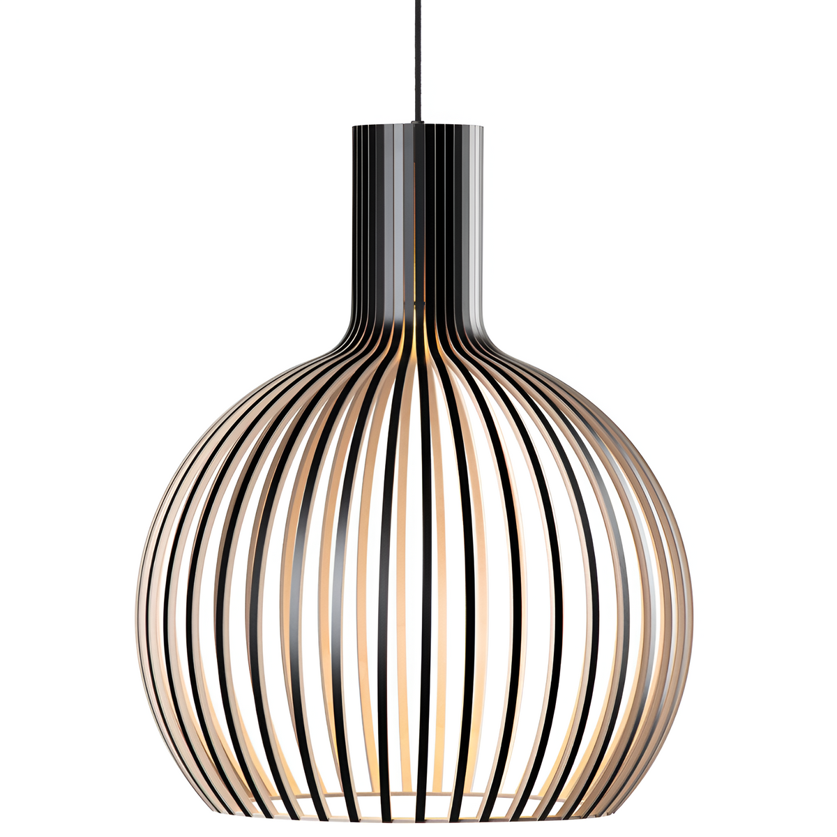 NOUVEAU RICHE Skandinavische Pendelleuchte aus Holz – Lamellen Hängelampe für den Esstisch, E27, Ø23 / Ø35 / Ø45 cm