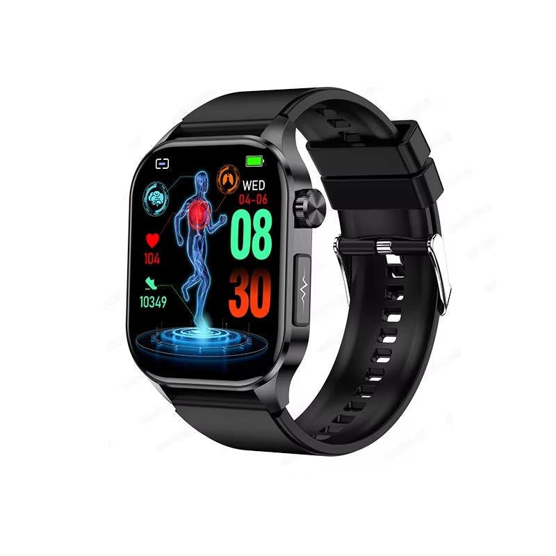 NOUVEAU RICHE Smartwatch für Senioren – Grosses 2,04" AMOLED Display, Bluetooth Telefonie, SOS-Taste, Puls- & Schlaftracking, 6 Armbänder Schwarz