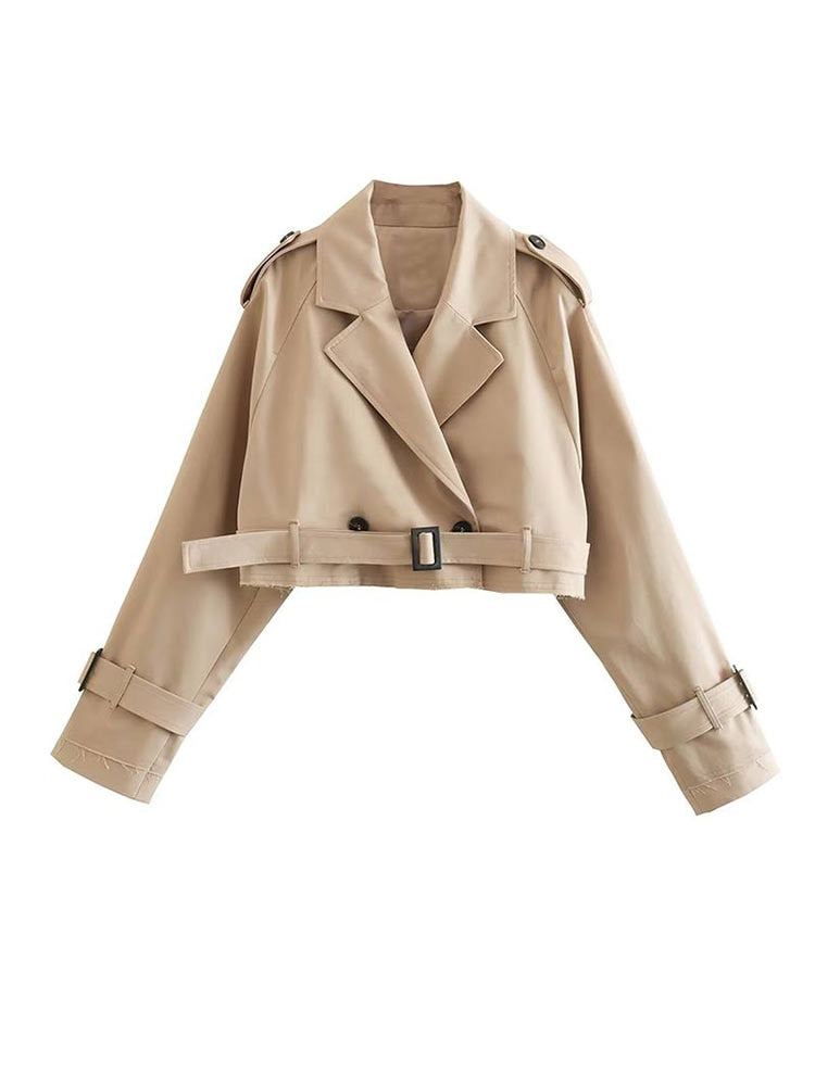 NOUVEAU RICHE Damen Beiger Cropped Trenchcoat Mit Doppelter Knopfleiste Beige