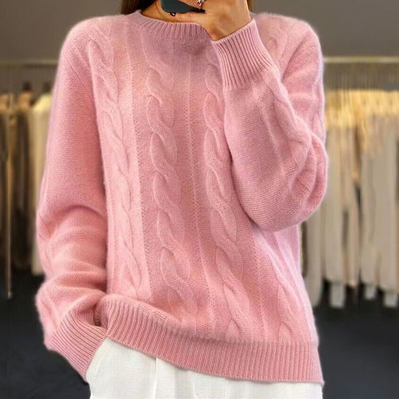 NOUVEAU RICHE Damen Strickpullover Warm Für Kalte Tage Herbst Winter Rosa