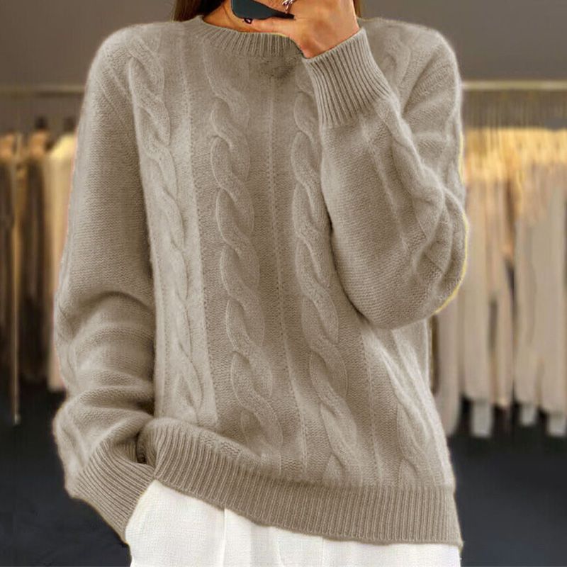 NOUVEAU RICHE Damen Strickpullover Warm Für Kalte Tage Herbst Winter Khaki