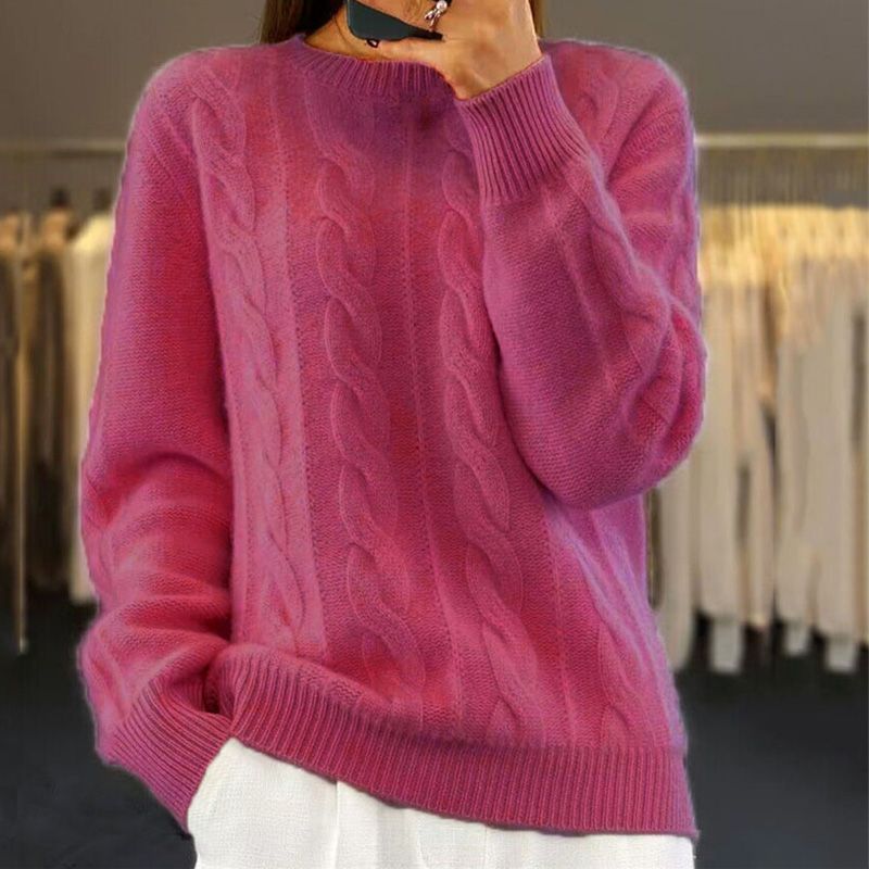 NOUVEAU RICHE Damen Strickpullover Warm Für Kalte Tage Herbst Winter Dunkelrosa