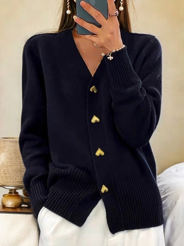 NOUVEAU RICHE Alltags-Strickjacke – Weiche Damen Strickjacke mit einfachem Verschluss, zu Bluse & Kleid, 5 Farben – Parsha Schwarz Einheitsgrösse