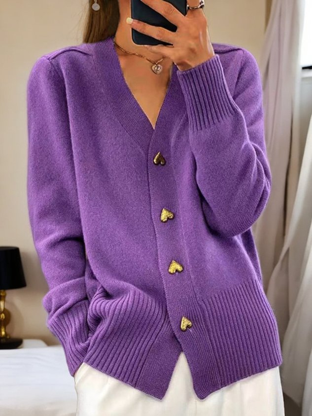 NOUVEAU RICHE Alltags-Strickjacke – Weiche Damen Strickjacke mit einfachem Verschluss, zu Bluse & Kleid, 5 Farben – Parsha Violett Einheitsgrösse
