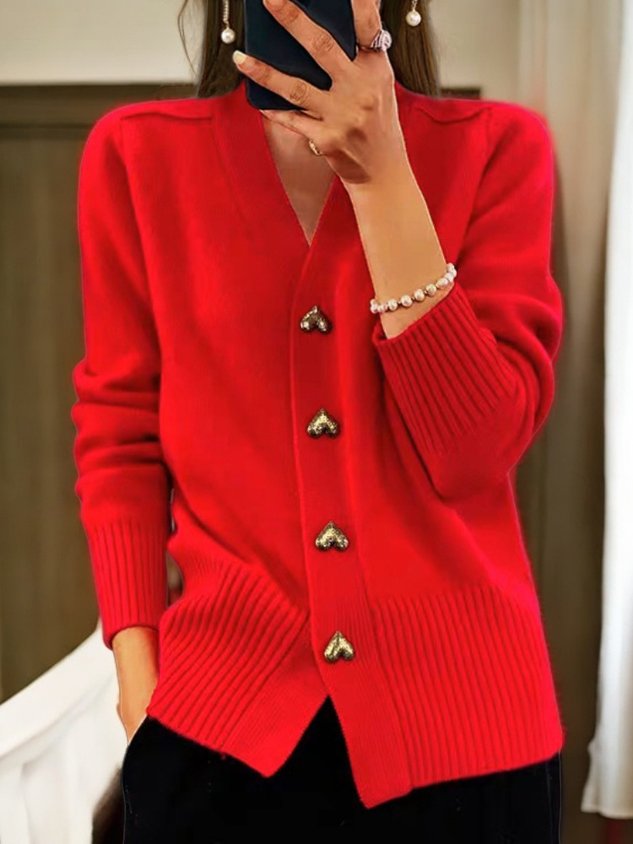 NOUVEAU RICHE Alltags-Strickjacke – Weiche Damen Strickjacke mit einfachem Verschluss, zu Bluse & Kleid, 5 Farben – Parsha Rot Einheitsgrösse