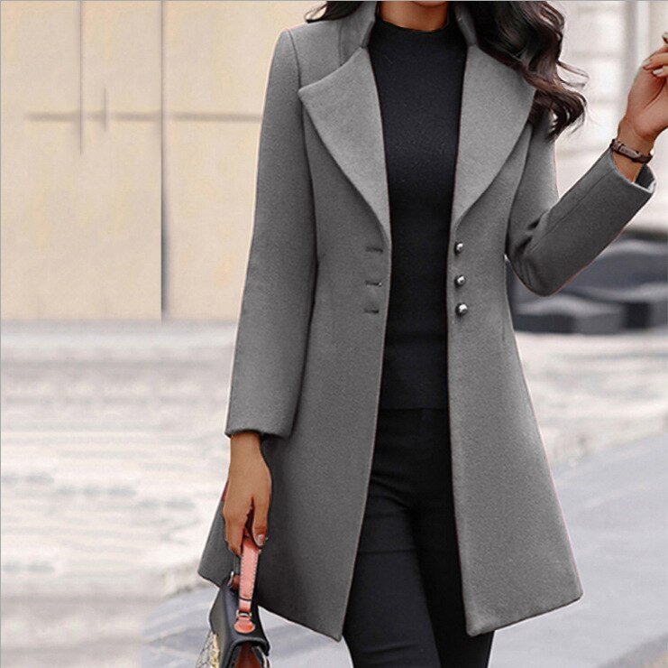 NOUVEAU RICHE Mantel Damen Warm Gefüttert Elegant Schnitt Vielseitig - Winterjacke - Wintermäntel Damen Dunkelgrau