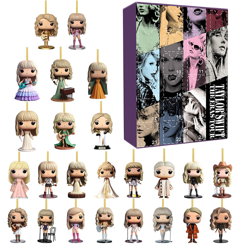 NOUVEAU RICHE Adventskalender Popstar Thema – 24 handgemachte 2D-Figuren für Christbaum oder Tasche, Weihnachtsgeschenk für Musikfans A