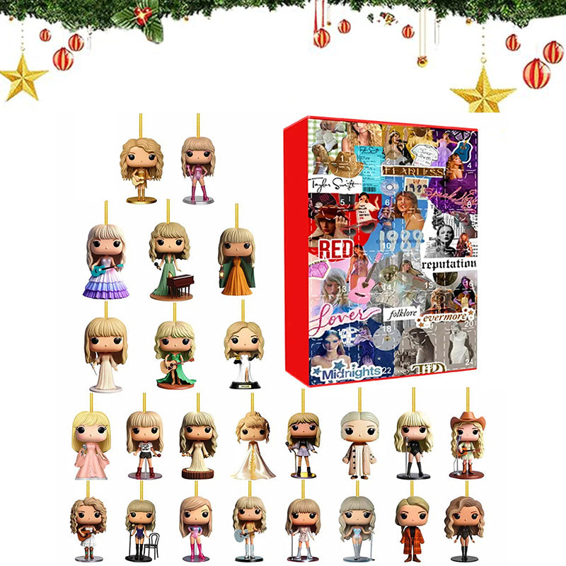 NOUVEAU RICHE Adventskalender Popstar Thema – 24 handgemachte 2D-Figuren für Christbaum oder Tasche, Weihnachtsgeschenk für Musikfans
