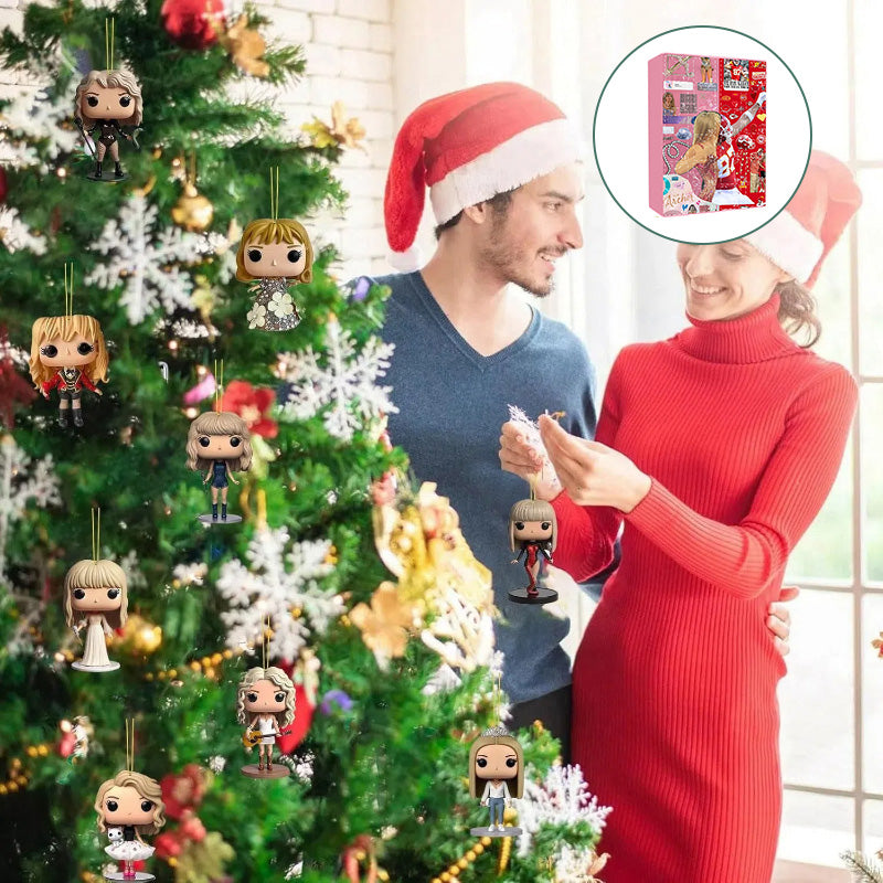 NOUVEAU RICHE Adventskalender Popstar Thema – 24 handgemachte 2D-Figuren für Christbaum oder Tasche, Weihnachtsgeschenk für Musikfans